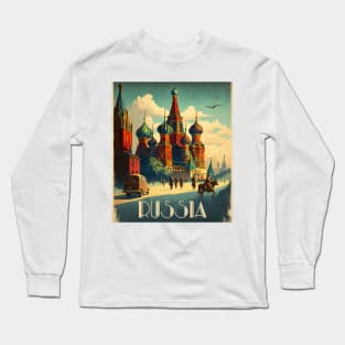 Saint Basil's Cathedral Russia Vintage Travel Art Poster Long Sleeve T-Shirt